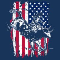 Rodeo Bull Rider American Flag 7 Panel Mesh Trucker Snapback Hat