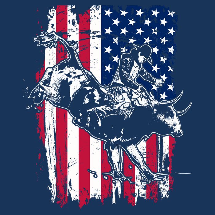 Rodeo Bull Rider American Flag 7 Panel Mesh Trucker Snapback Hat