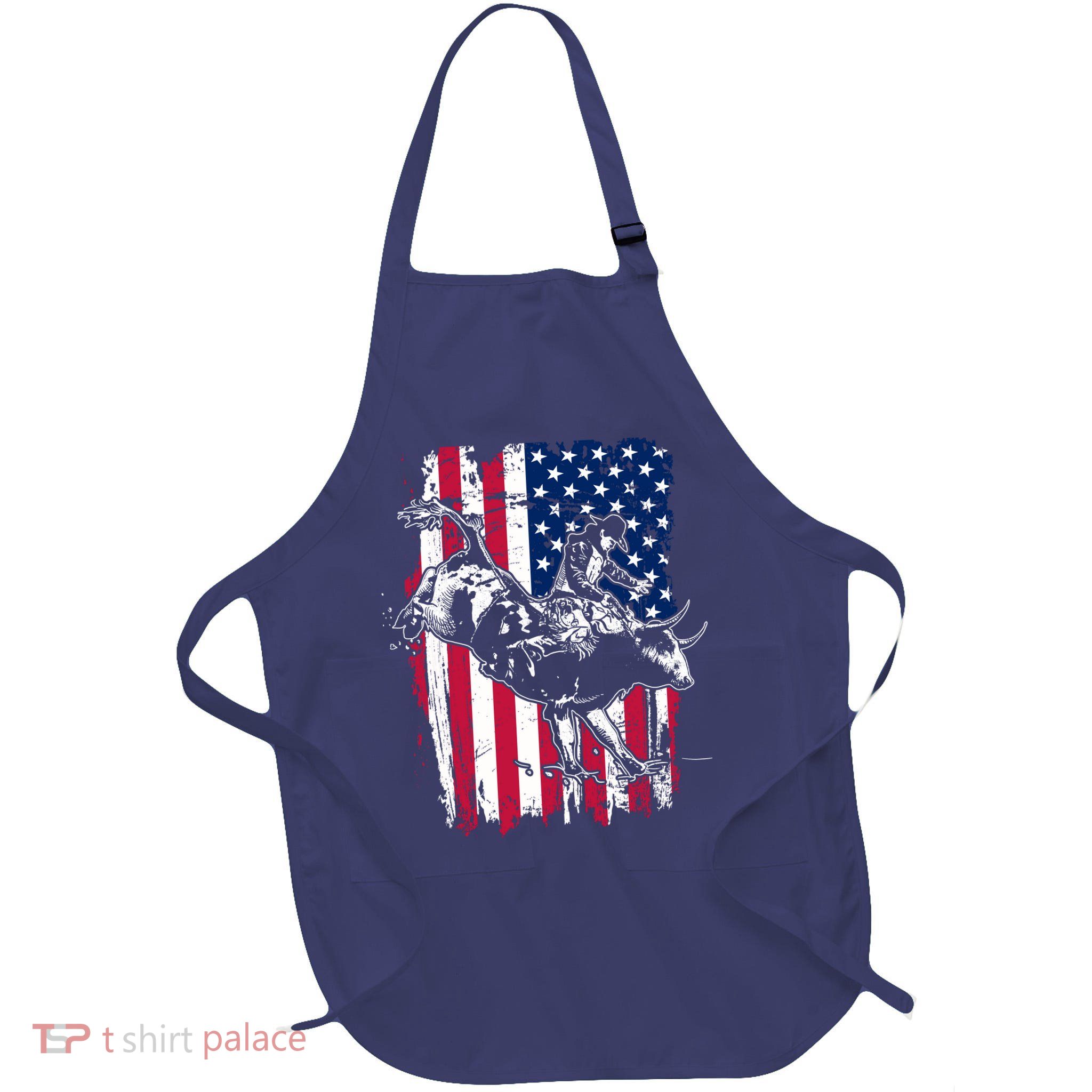 Rodeo Bull Rider American Flag Full-Length Apron With Pockets