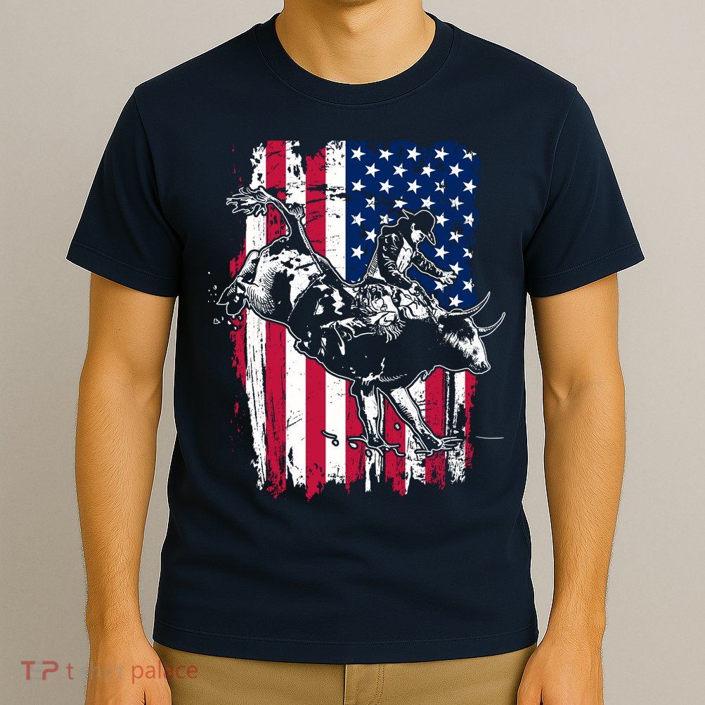 Rodeo Bull Rider American Flag T-Shirt