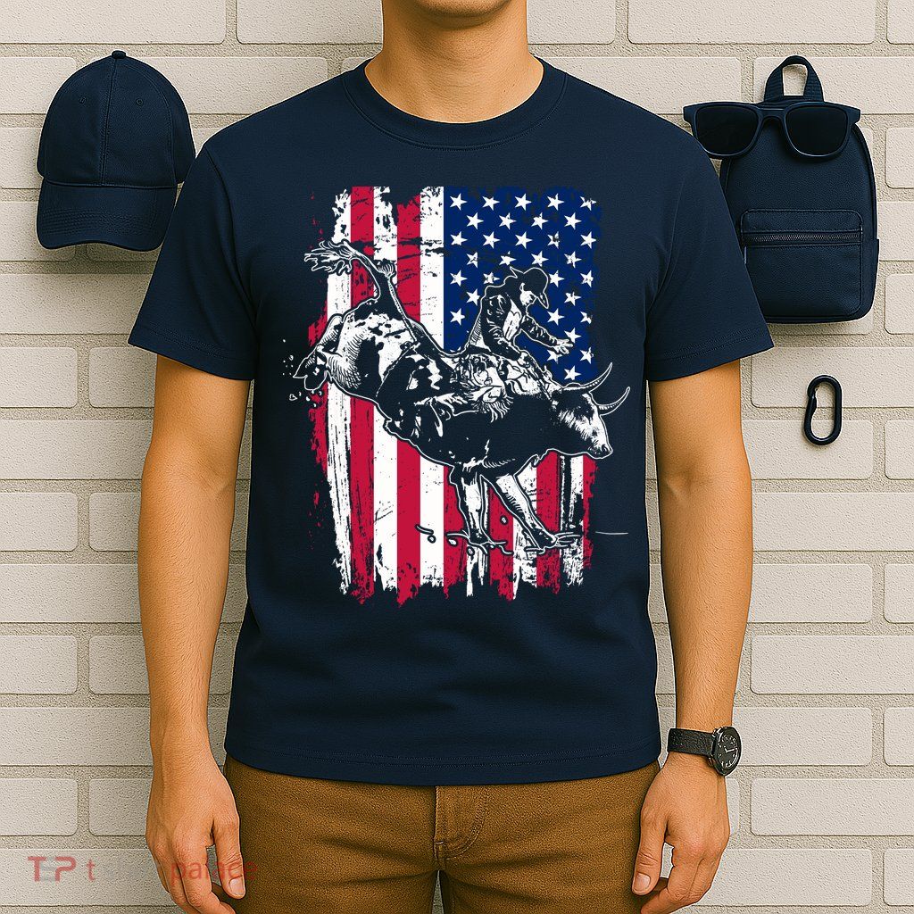 Rodeo Bull Rider American Flag T-Shirt