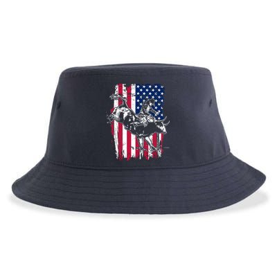Rodeo Bull Rider American Flag Sustainable Bucket Hat