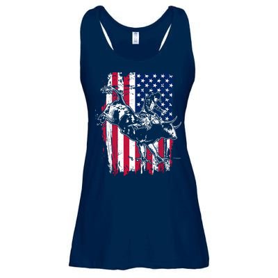 Rodeo Bull Rider American Flag Ladies Essential Flowy Tank