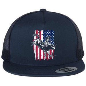 Rodeo Bull Rider American Flag Flat Bill Trucker Hat