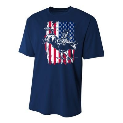 Rodeo Bull Rider American Flag Youth Performance Sprint T-Shirt