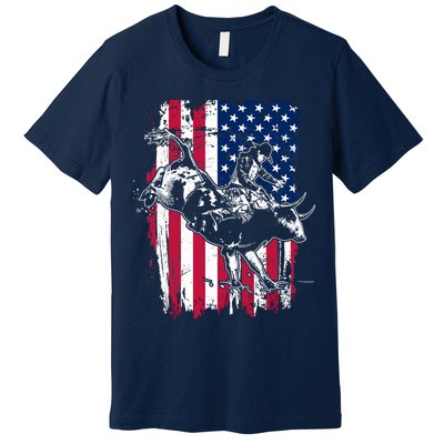 Rodeo Bull Rider American Flag Premium T-Shirt