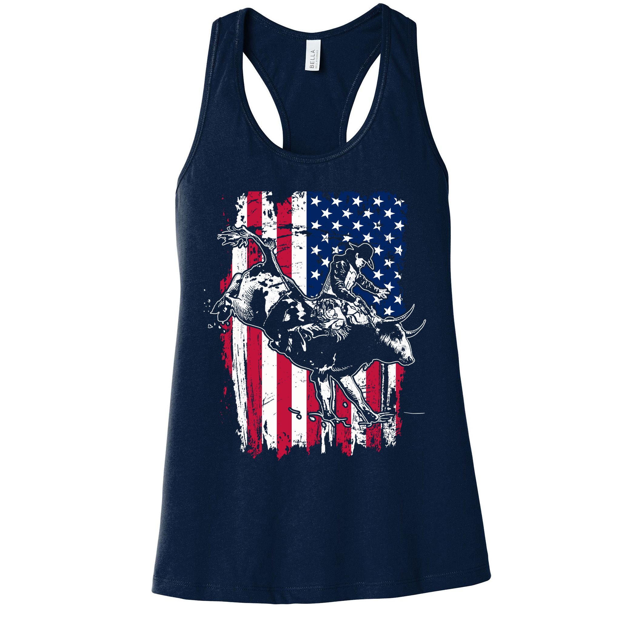 Rodeo Bull Rider American Flag Womens Tank Top
