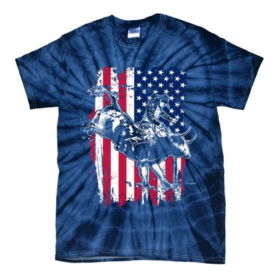 Rodeo Bull Rider American Flag Tie-Dye T-Shirt