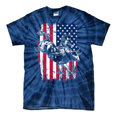 Rodeo Bull Rider American Flag Tie-Dye T-Shirt