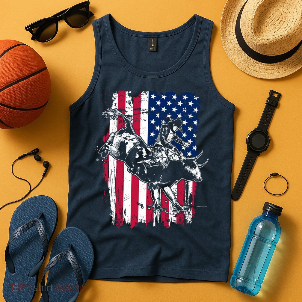 Rodeo Bull Rider American Flag Tank Top
