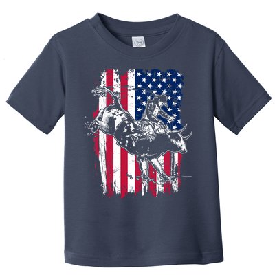 Rodeo Bull Rider American Flag Toddler T-Shirt