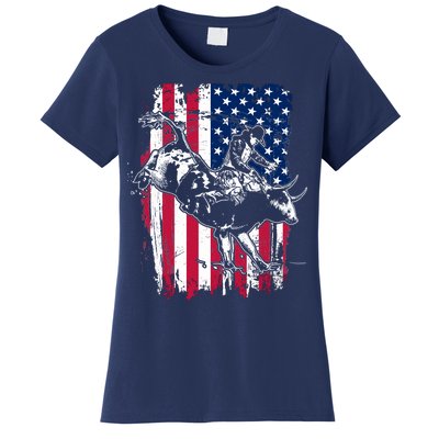 Rodeo Bull Rider American Flag Women's T-Shirt