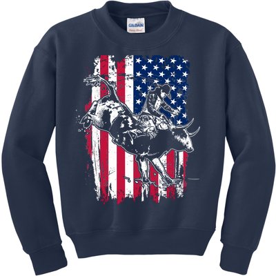 Rodeo Bull Rider American Flag Kids Sweatshirt