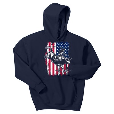 Rodeo Bull Rider American Flag Kids Hoodie