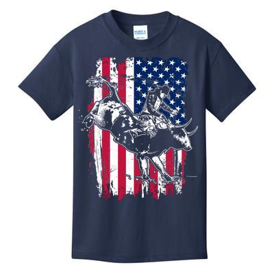 Rodeo Bull Rider American Flag Kids T-Shirt