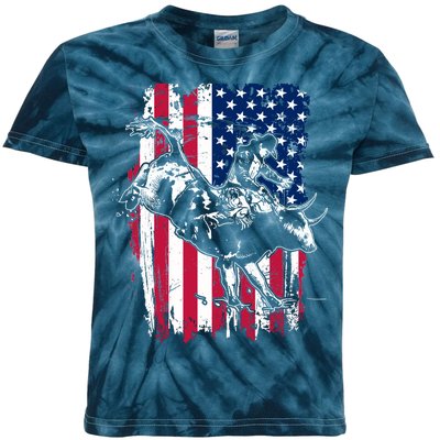 Rodeo Bull Rider American Flag Kids Tie-Dye T-Shirt