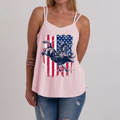 Rodeo Bull Rider American Flag Women's Strappy Tank