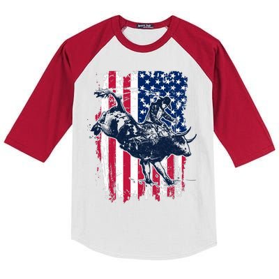 Rodeo Bull Rider American Flag Kids Colorblock Raglan Jersey