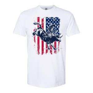 Rodeo Bull Rider American Flag Softstyle CVC T-Shirt