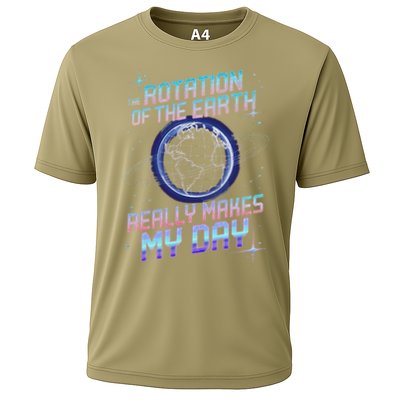 Rotation of Earth Makes My Day Science Teacher Earth Day Cooling Performance Crew T-Shirt