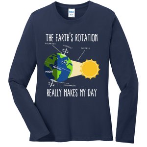 Rotation Of Earth Makes My Day Science Teachers Earth Day Ladies Long Sleeve Shirt