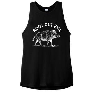 Root Out Evil Show Strength Courage Like A Boar Male Pig Great Gift Ladies PosiCharge Tri-Blend Wicking Tank