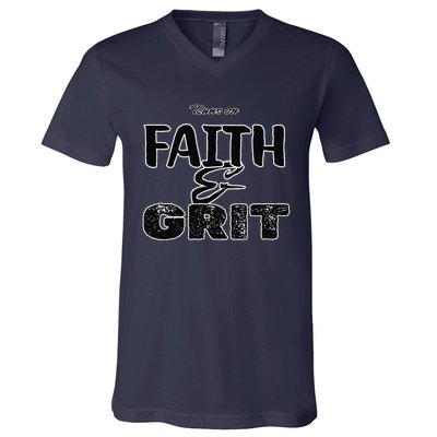 Runs On Faith And Grit V-Neck T-Shirt