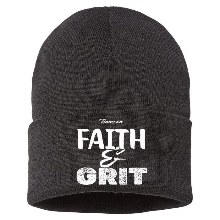 Runs On Faith And Grit Sustainable Knit Beanie