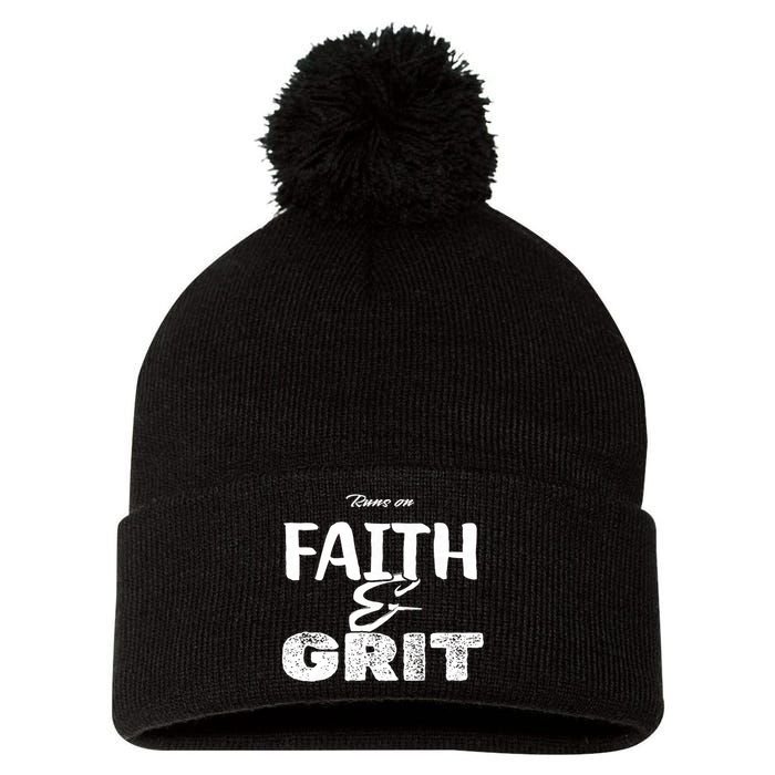 Runs On Faith And Grit Pom Pom 12in Knit Beanie