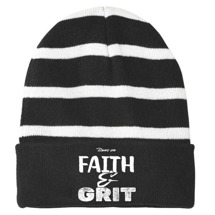 Runs On Faith And Grit Striped Beanie with Solid Band