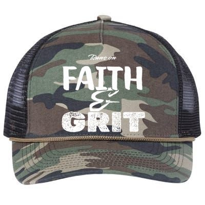 Runs On Faith And Grit Retro Rope Trucker Hat Cap