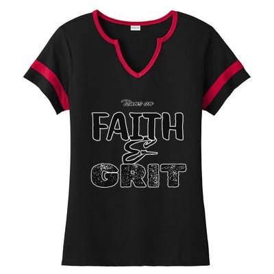 Runs On Faith And Grit Ladies Halftime Notch Neck Tee