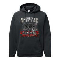 Remember Our Fallen Heroes Red Poppy Soldier Performance Fleece Hoodie