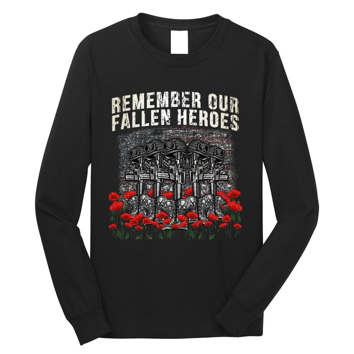 Remember Our Fallen Heroes Red Poppy Soldier Long Sleeve Shirt