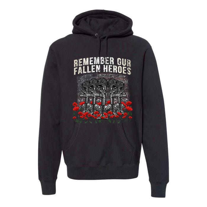 Remember Our Fallen Heroes Red Poppy Soldier Premium Hoodie