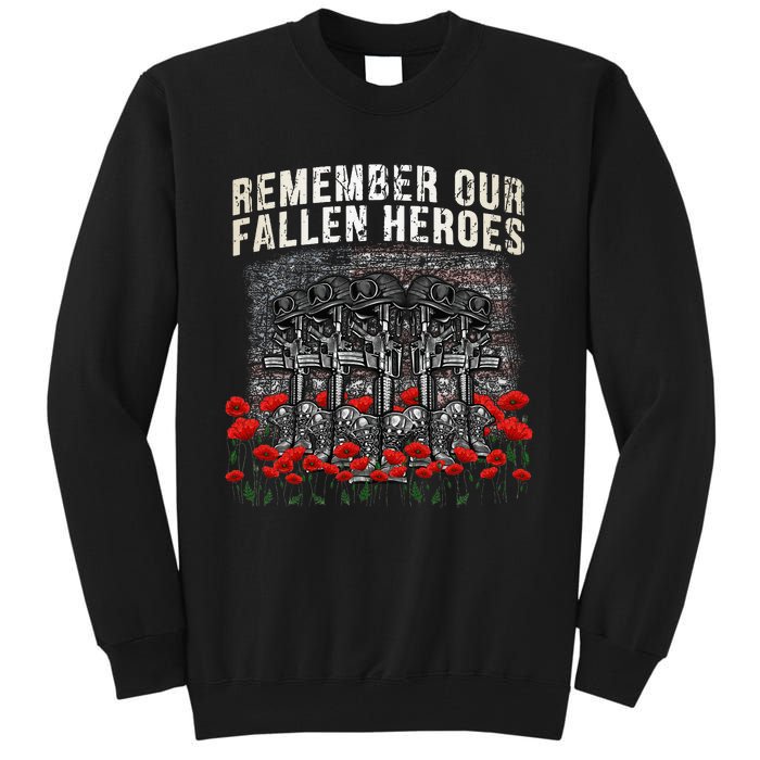 Remember Our Fallen Heroes Red Poppy Soldier Tall Sweatshirt