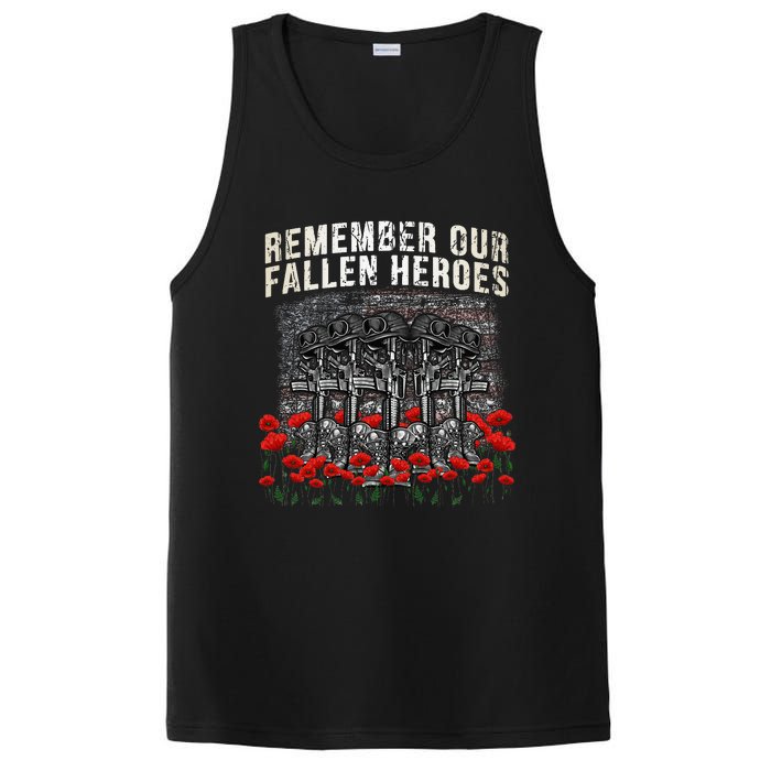 Remember Our Fallen Heroes Red Poppy Soldier PosiCharge Competitor Tank