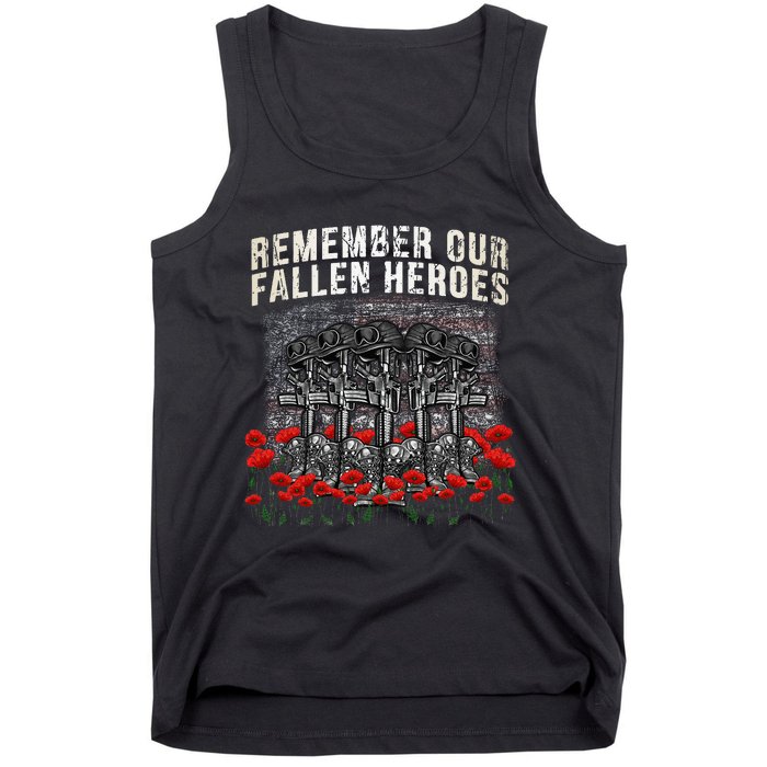 Remember Our Fallen Heroes Red Poppy Soldier Tank Top