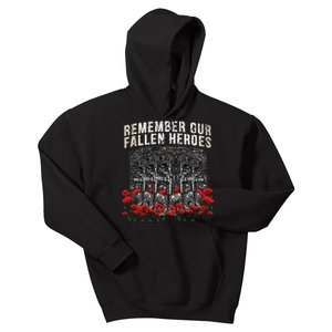 Remember Our Fallen Heroes Red Poppy Soldier Kids Hoodie