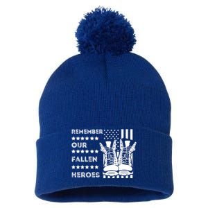 Remember Our Fallen Heroes Memorial Days Usa Soldier Boots Cool Gift Pom Pom 12in Knit Beanie