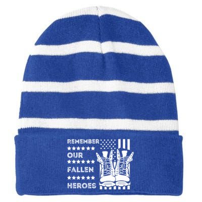 Remember Our Fallen Heroes Memorial Days Usa Soldier Boots Cool Gift Striped Beanie with Solid Band