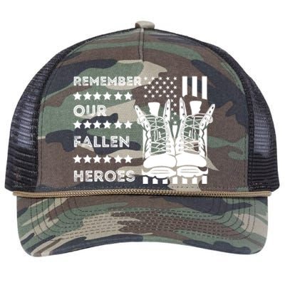 Remember Our Fallen Heroes Memorial Days Usa Soldier Boots Cool Gift Retro Rope Trucker Hat Cap