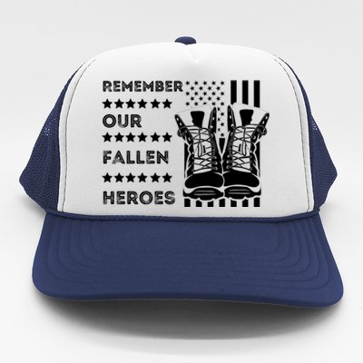 Remember Our Fallen Heroes Memorial Days Usa Soldier Boots Cool Gift Trucker Hat