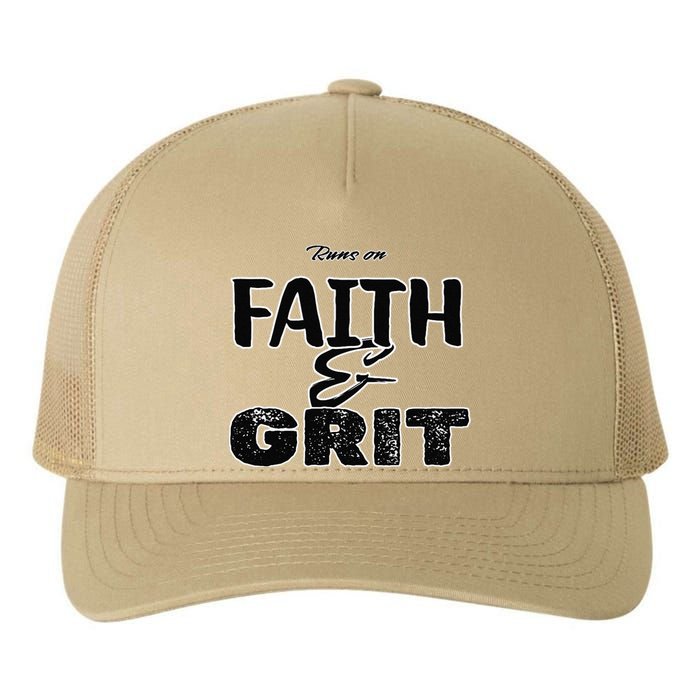 Runs On Faith And Grit Yupoong Adult 5-Panel Trucker Hat