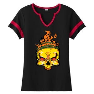 Rage Of Fire Faming Skull Creepy Skeleton Ladies Halftime Notch Neck Tee