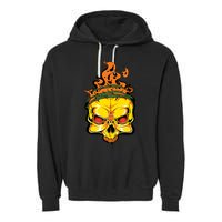 Rage Of Fire Faming Skull Creepy Skeleton Garment-Dyed Fleece Hoodie