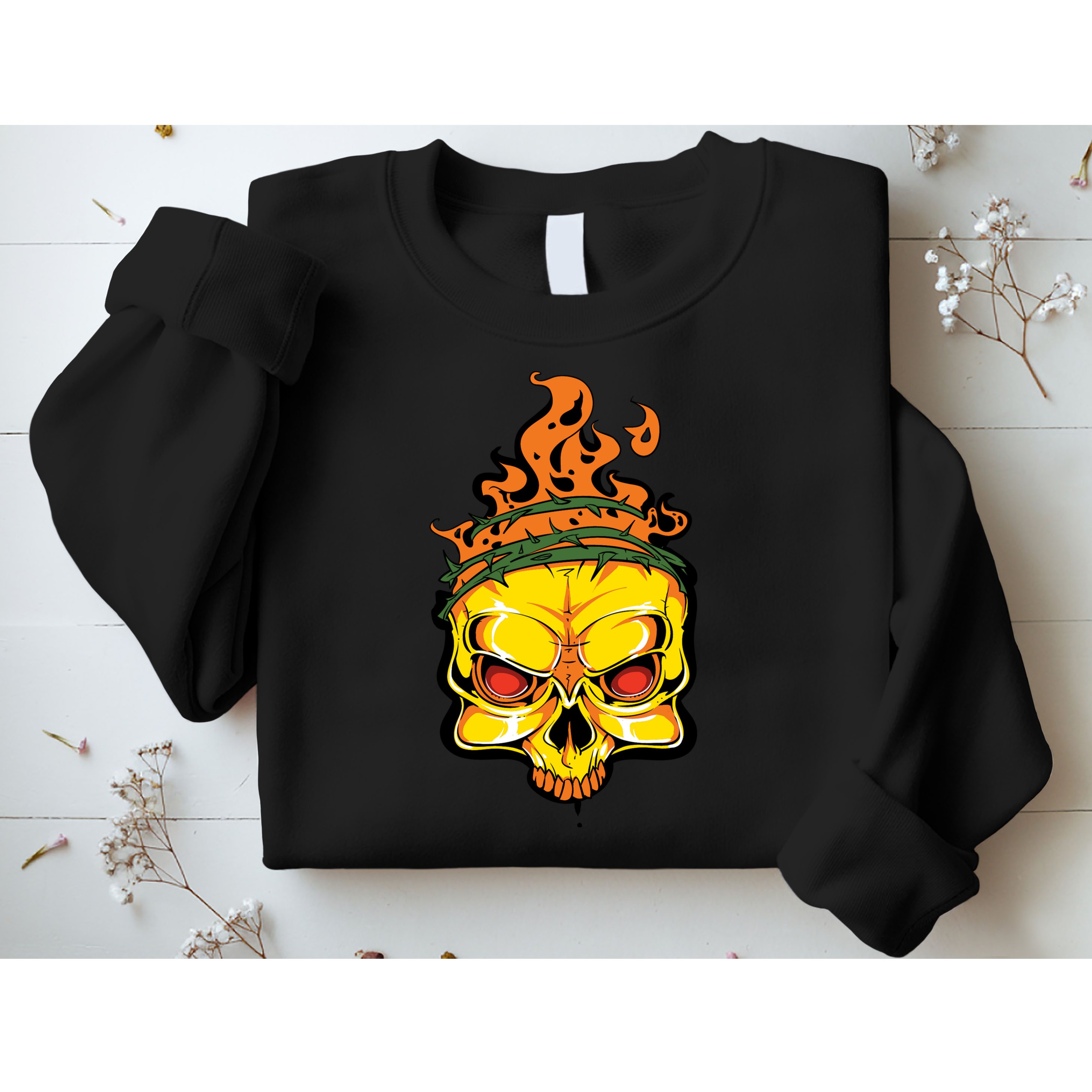 Rage Of Fire Faming Skull Creepy Skeleton Sweatshirt