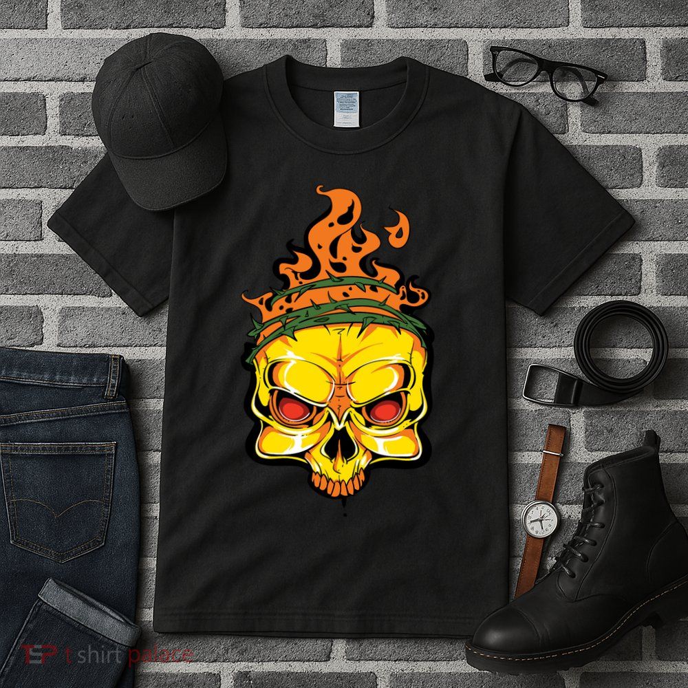 Rage Of Fire Faming Skull Creepy Skeleton Tall T-Shirt