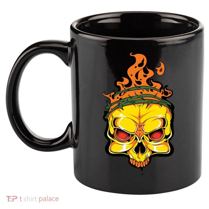 Rage Of Fire Faming Skull Creepy Skeleton 11oz C Handle Ceramic Mug
