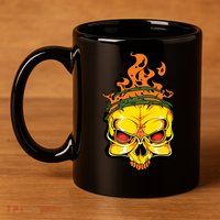 Rage Of Fire Faming Skull Creepy Skeleton 11oz C Handle Ceramic Mug